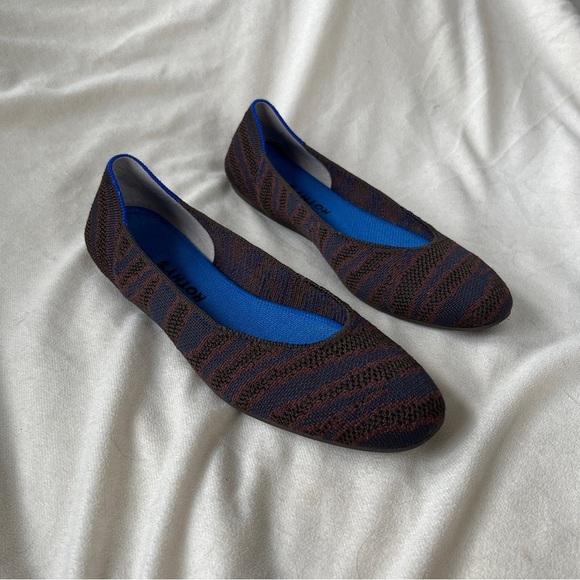 Rothy's Limited Edition Sapphire Zebra Square Toe Flat, Brown Dark Blue Size 9.5 - Picture 1 of 4